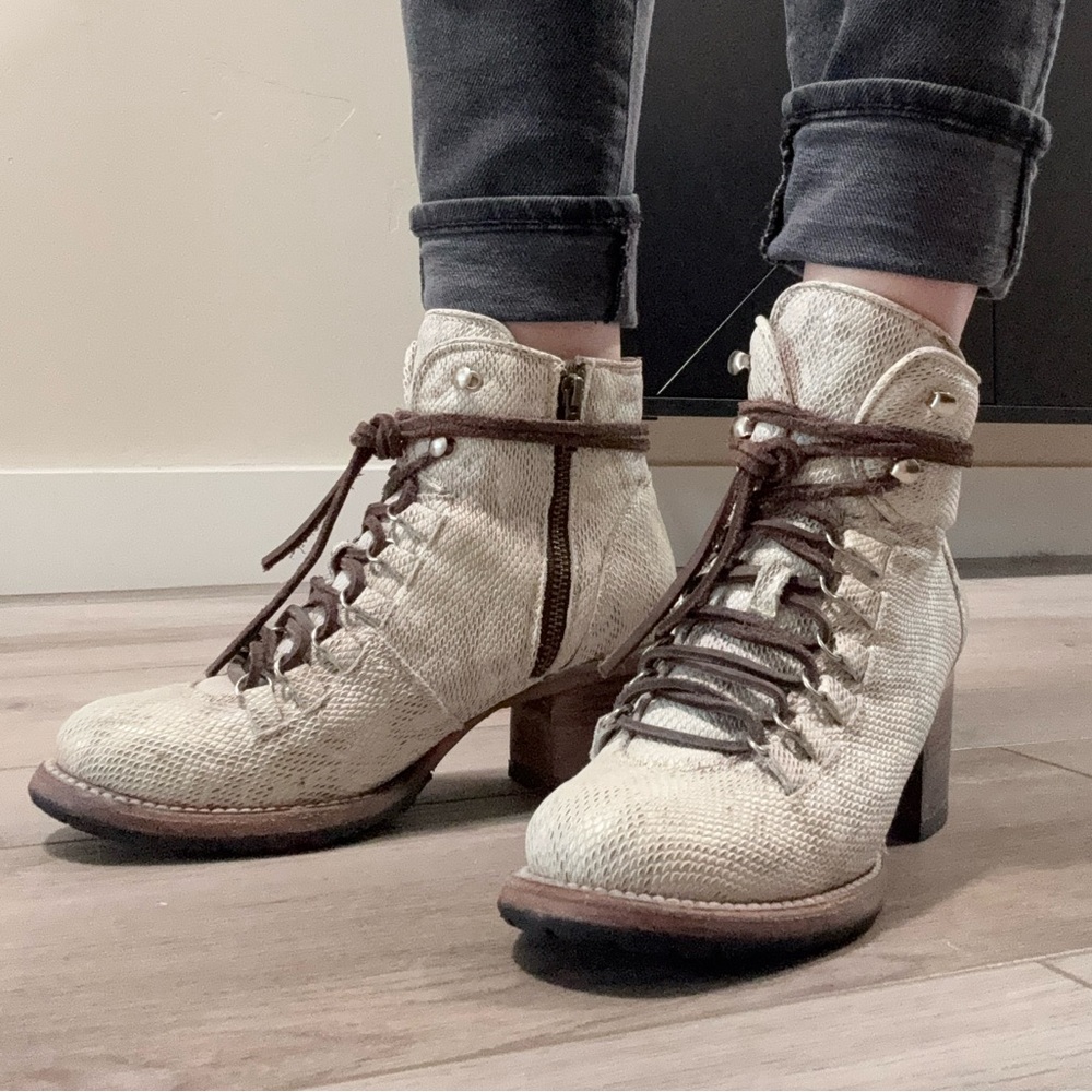 Freebird Cream and Brown Lace Up Boots
